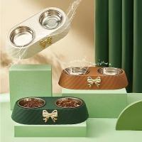 Cuencos de comida para perros y gatos, pajarita, comida para perros, cuenco doble, suministros para mascotas, 1 ud. - details 2
