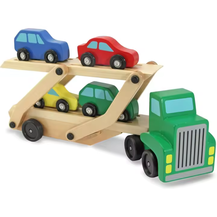 Juego de juguetes de madera con 1 camión y 4 coches, camiones de madera de empuje y movimiento - 1