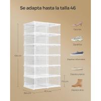 Juego de Organizadores de Zapatos 12 Cajas Apilables, 2 Zapateros Plegables y Portátiles, Hasta Talla 46, Montaje en 60s, Transparente y Blanco - details 2