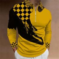 Polo para hombre Camisa de golf estampada a cuadros 3D Manga larga Cremallera Ropa deportiva Moda Ropa de calle Diseñador - details 3