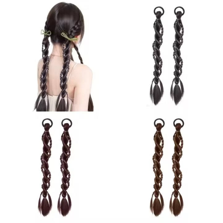 2 uds. De coleta larga trenzada para boxeo, banda para el cabello con cola de caballo doble, resistente al calor, extensión de cabello Natural - 1