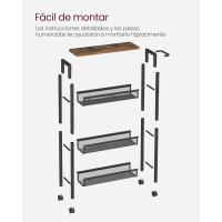 Carro de 4 Niveles, Carro Estrecho de Cocina con Ruedas, con Asa, para Espacio Reducido, 22 x 45,4 x 77 cm, para Cocina, Baño, Salón, Estudio, Marrón Rústico y Negro - details 14