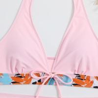 Bikini abierto con estampado de hojas retro en talla grande, conjunto de traje de baño de dos piezas con correas estables para mujer - details 43
