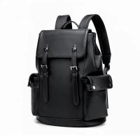 Mochila De Cuero PU sólido para hombre, bolso escolar de alta capacidad, de lujo, a la moda, para viaje de negocios, novedad - details 1