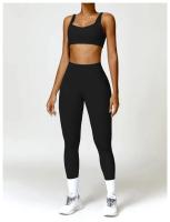 Conjunto de Yoga para Mujer de Cintura Alta Secado Rápido para Correr Fitness 2 Piezas Traje Deportivo sin Mangas de Nylon con Lining - details 2