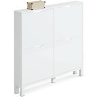 Recibidor Estrecho Zapatero con Patas de Entrada Pasillo, 4 Puertas, Blanco Alto Brillo y Roble Aurora, 8 Pares de Zapatos, Fondo 17cm, 97x98 (Alto x Ancho) Modelo Kay - details 6