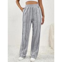 Pantalones deportivos de pierna ancha para mujer con cintura, pantalones rectos grises para, elástico cómodo - details 3