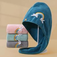 Gorro de secado de cabello grueso para mujer, gorro de toalla de secado rápido, bordado de terciopelo Coral, turbante súper absorbente - details 7