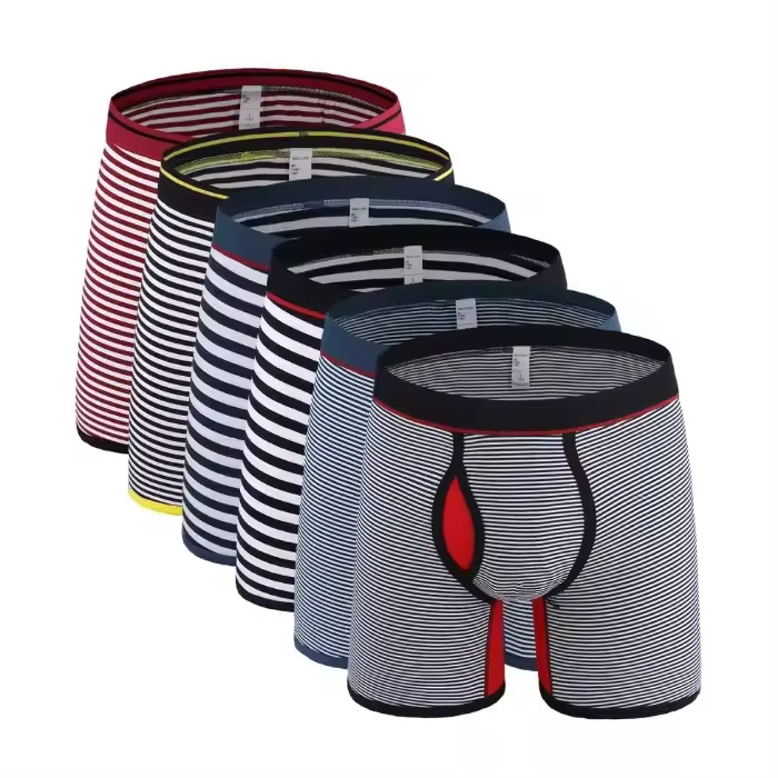 Conjunto de 6 calzoncillos bóxer de algodón para hombre, ropa interior, 95% algodón, 5% elastano, 6 colores a rayas, talla grande europea - 1