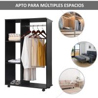Armario de Ropa con Ruedas Organizador de Ropa de Dormitorio Estante Abierto con Barra - details 2