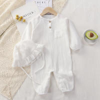 Monos de Algodón Pure para niña de 0 A 1 años, ropa de Bebe recién nacido de una Pieza con sombrero, Color sólido - details 4