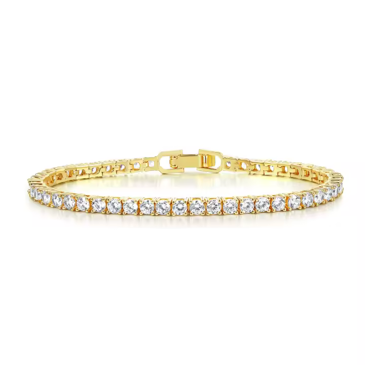 Pulsera de tenis clásica con circonitas cúbicas chapada en oro de 14 quilates |   Pulseras elegantes para mujer - 1