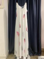 Vestido Largo De Corte Ancho Con Estampado De Plumas Y Cuello En V Sin Mangas Para Mujer Vestido Elegante Para El Escritorio Estilo Verano - details 2