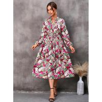 Vestido casual elegante de manga larga para mujer con estampado de hojas elegante - details 6