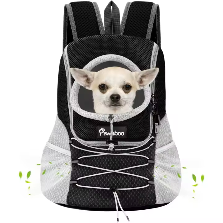 Pawaboo Mochila del Perros, Mochila Portadora de Mascotas con Apertura con Cordón Retráctil, Bolsa de Viaje para Mascotas Bien Ventilada para Gatos Perros Pequeños Medianos, S, Negro - 1