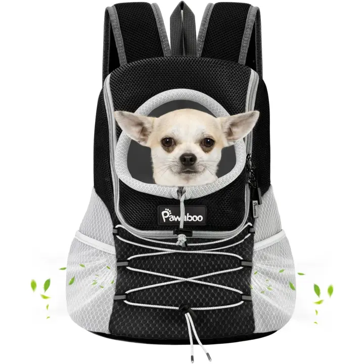 Pawaboo Mochila del Perros, Mochila Portadora de Mascotas con Apertura con Cordón Retráctil, Bolsa de Viaje para Mascotas Bien Ventilada para Gatos Perros Pequeños Medianos, S, Negro - 1