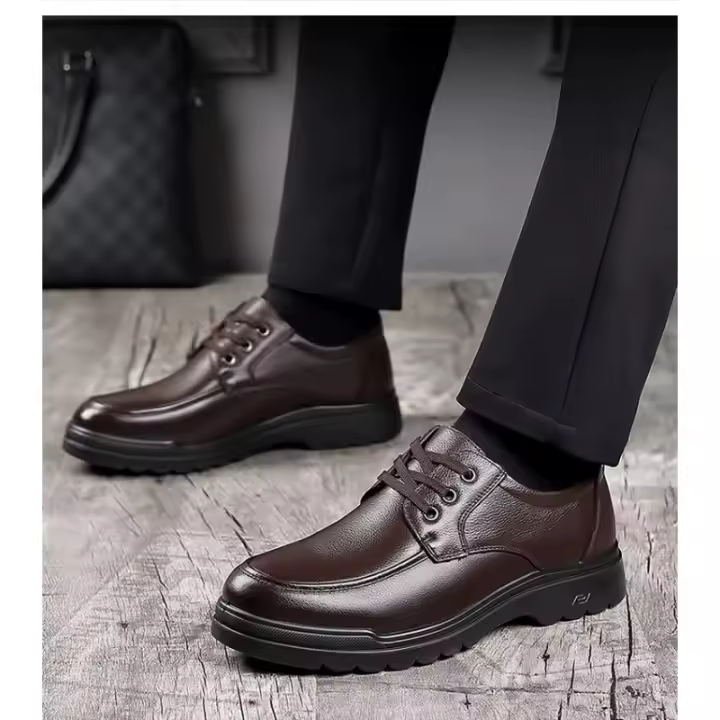 Zapatos de cuero para hombres de negocios, zapatos casuales de moda transpirables británicos, zapatos casuales de encaje. - 1