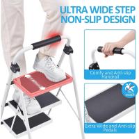 Escalera Plegable 4 Peldaños, Escalera de Tijera con Pedales Antideslizantes Anchos, Barandilla, Escalón Taburete de Acero Portátil Uso Hogar Cocina Oficina, Carga hasta 150 kg, Blanco - details 1