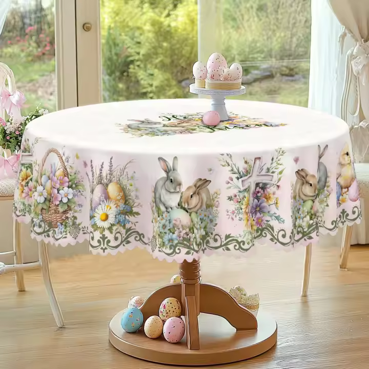 1 redondo 5 tamaños para elegir, Pascua, pollo, mantel cuadrado estampado, manualidades en relieve, decoración de papel pintado de jardín de primavera, - 1