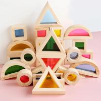 Juguete de madera Montessori para niños, juego de bloques acrílicos apilables de arcoíris, aprendizaje colorido - details 4