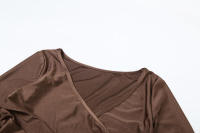 BUNO-Vestido elegante fruncido con diseño de gato extraño para mujer, minivestido ajustado de manga larga con cuello oblicuo y espalda descubierta, trajes sexys y elegantes de tendencia de otoño - details 6