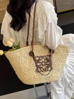 Bolso de paja tejido de gran capacidad, bolso de mano hecho a mano, bolso de estilo festivo, bolso de hombro - details 4