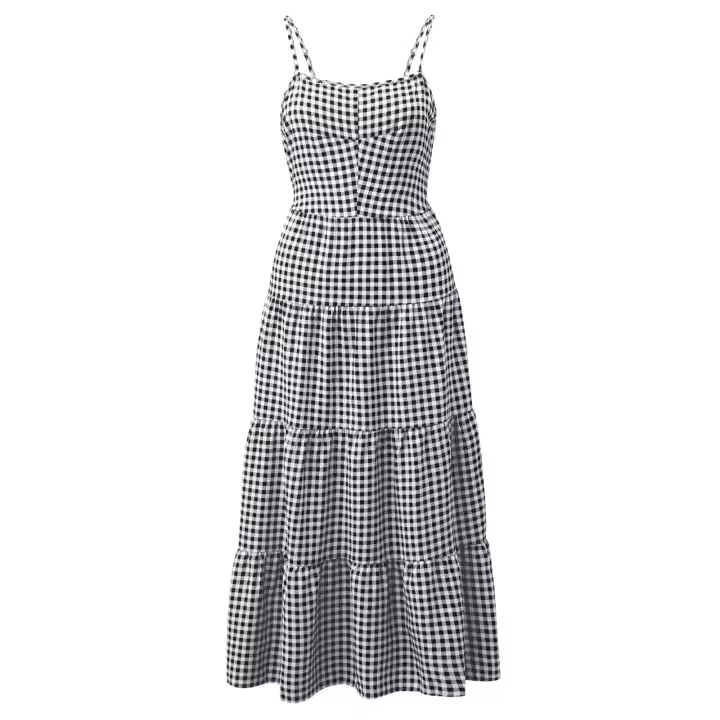 Vestido largo de verano para mujer, ribete con tirantes cuadrados amarillos, espalda abierta, estilo bohemio, volantes, fiesta, informal - 1
