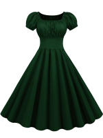 Summer women puff sleeve casual vintage party solid elegant midi dress - details 13