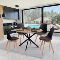 Mesa de comedor redonda para 4-6 personas, patas en forma de araña, madera y negro - details 1