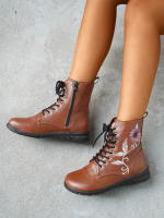 Botas cortas de cuero bordadas para mujer, zapatos planos al tobillo, deportivos, de mezclilla, estilo Chelsea, a la moda, invierno, 2023 - details 28