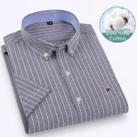 Camisa clásica de manga corta para hombre, camisa 100% algodón Oxford, informal, suave, a cuadros, a rayas, de negocios, ajustada, talla grande 7XL, 6XL - details 23