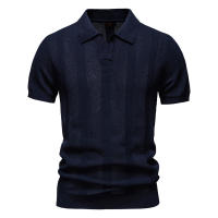 Camisa Polo AIOPESON 2025 Para Hombre Con Patrón Solido Y Rayado Malla Transpirable Y Tejida Cuello En V Casual Verano - details 3