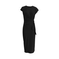 Vestido largo de manga corta con cuello redondo a rayas y cintura elegante con vestidos de encaje utilizados para la fiesta de verano de las mujeres - details 24