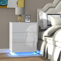 Rcynview Mesa de Noche - Estilo Nórdico - Negro - Luces LED - 3 Cajones - Ideal para Dormitorio Sala de Estar - details 9