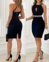 Elegante Vestido Mini de Cuerpo Redondo para Mujer en Verano 2024 Cuello Redondo, Manga Sin Agarre, Vestido Casual de Colorbloque - details 18