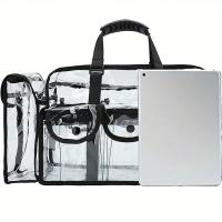 Bolsa organizadora de maquillaje Unisex impermeable, transparente, espaciosa, resistente con correa ajustable y bolsillos externos - details 1