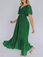 Vestido largo de encaje formal con cuello en V para mujer, con volantes y flecos, manga corta, estilo bohemio, para invitados de boda - details 6