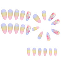 Falsas Uñas de Almendra con Patrón de Flor Colorida Fácil de Quitar, Pegamento Seguro para Compras, Viajes, Fiestas - details 6