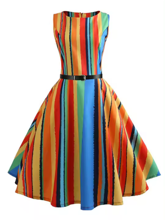 Vestidos de fiesta vintage con estampado de puntos Hepburn años 50 y 60 con cinturón - 1