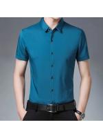 Camisa de manga corta de color sólido informal de negocios para hombres Top cómodo sin planchar - details 3