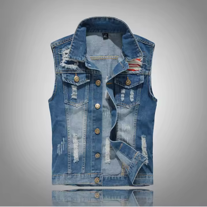 Chaquetas sin mangas de fiesta rasgadas de mezcla para hombre, estilo retro, hip hop, primavera y verano - 1