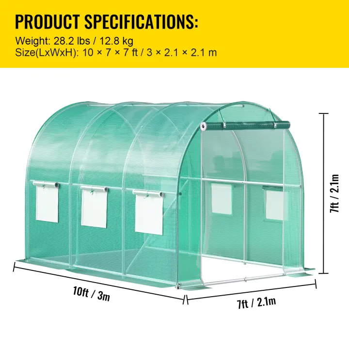 SucceBuy Invernadero con túnel de entrada, casa caliente portátil para plantas con aros de acero galvanizado, puertas con cremallera y ventanas enrollables - 1
