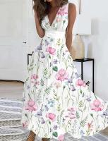 Vestidos largos estampados ral para mujer, vestido con cuello en V sin mangas, vestido A-e para fiesta, graduación, Club, Vestidos de noche elegantes para mujer - details 3