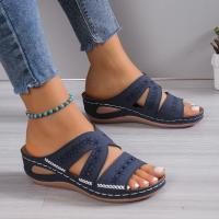 Sandalias de cuña para mujer, verano 2025, con bordado, suela gruesa, punta abierta, pantuflas, moda retro, casual, ligeras, plataforma, deslizantes. - details 12