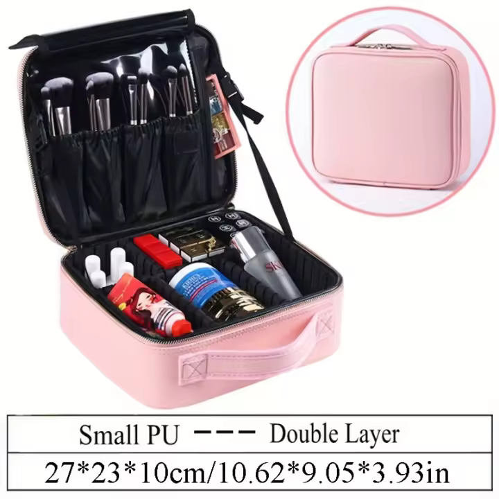 Bolsa de maquillaje minimalista de Color sólido con cremallera, bolsa de aseo multifuncional ligera, bolsa de aseo para mujer - 1