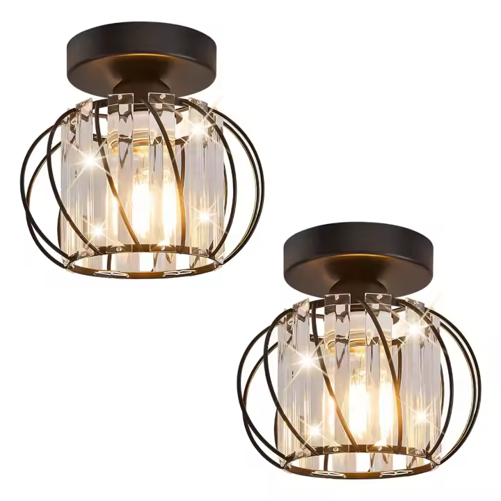 2PCS Plafones Cristal de Techo Negro GOECO, Metal, E27 Sin Bombilla, Iluminación Interior para Pasillo, Salón, 18*12 CM - 1