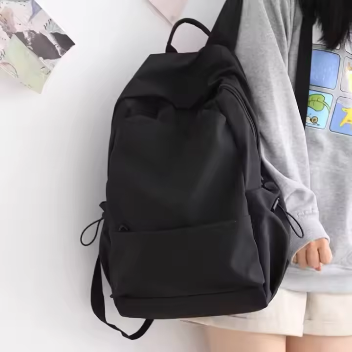 Mochila Escolar de Nylon de Alta Gama Color Sólido para Hombres y Mujeres - 1