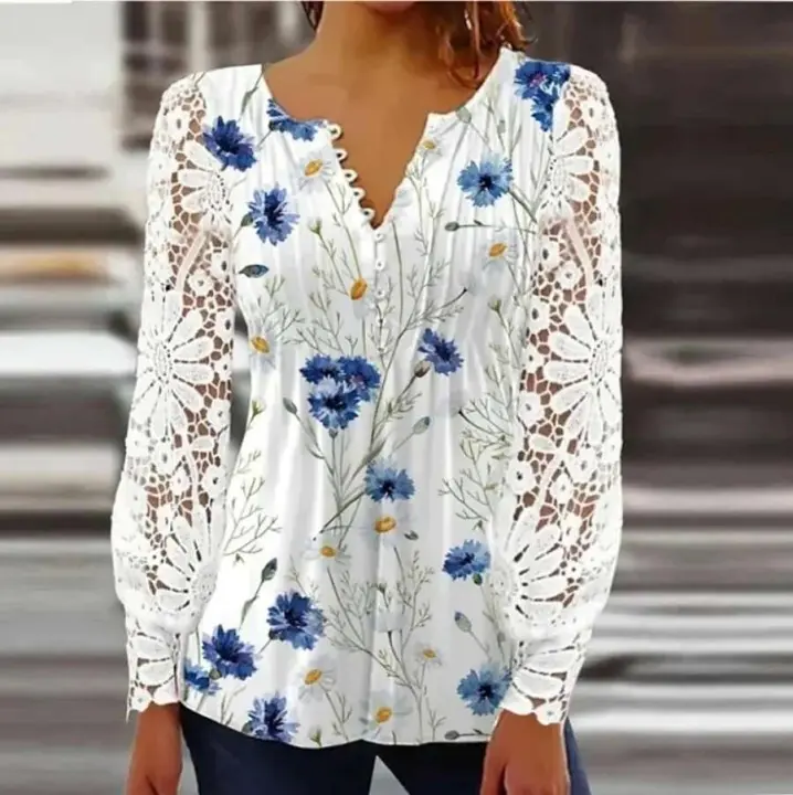 Nuevo Camisa estampada de manga larga informal holgada con temperamento para mujer, fin de semana - 1