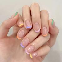 Uñas Postizas Cuadradas Cortas Con Diseños Colores Franceses Adhesivo En 24 Piezas Acrílicas Luminosas Para Mujeres Y Damas - details 0