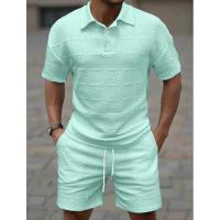Conjunto de manga corta informal de moda de color sólido Temu Shein para hombre - details 0